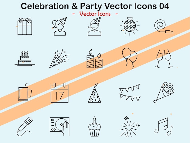 Icons representing additional celebration and party themes in vector style