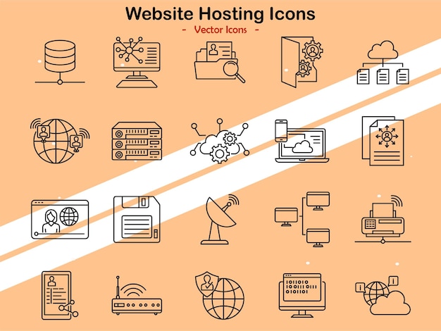 Icons representing website hosting and internet services