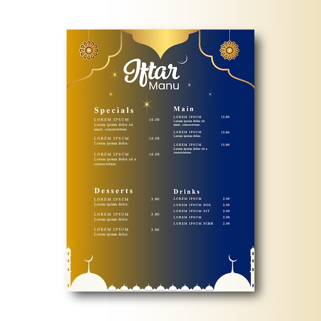 Iftar-meny og Iftar-fest Flyer design Mal