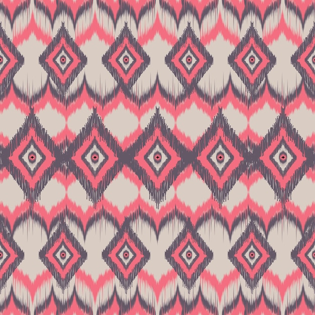 Ikat seamless pattern on pink background Seamless pattern in tribal folk embroidery