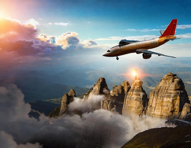 Illustrasjon av fly i skyene