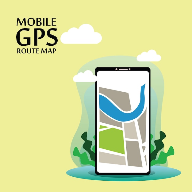 Illustrasjon av vektormal for navigasjonsapp med kart, mobil GPS-rute