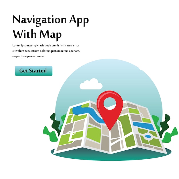 Illustrasjon av vektormal for navigasjonsapp med kart