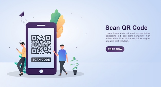 Illustration concept of scan qr code to speed up the process.