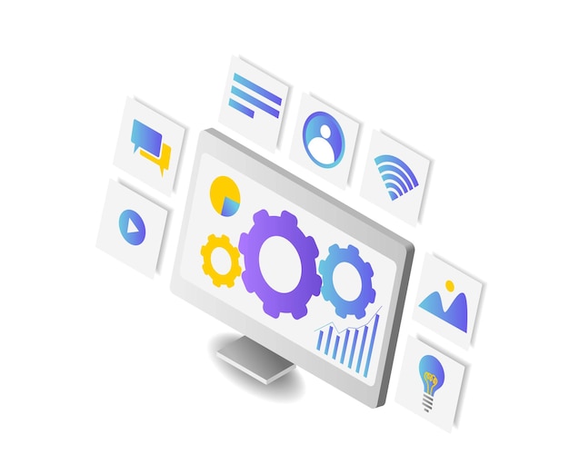 illustration digital marketing strategy with computer