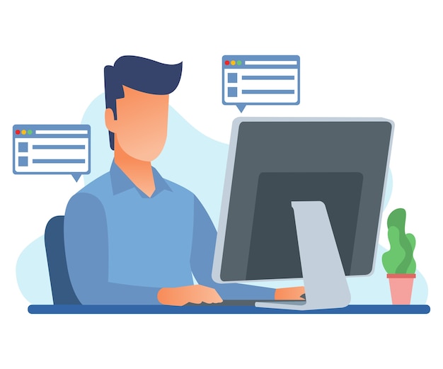 Illustration of an employee working to process data at the computer