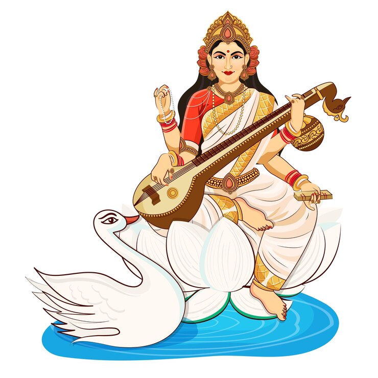 Vektor illustration of hindu goddess saraswati for vasant panchami festival on a white background