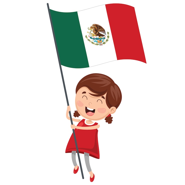 Vektor illustration of kid holding mexico flag