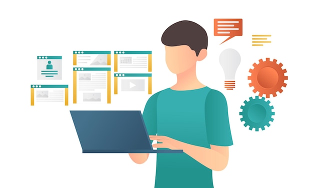 Illustration of modern isometric style about UI designer job