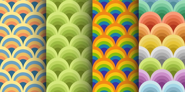 Illustratration of retro colorful seamless patterns in set