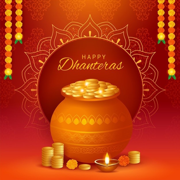indian festival happy dhanteras with decorative props traditional festival background