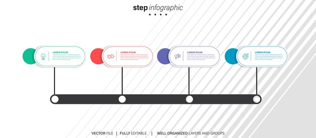 Infografikkmaldiagram for trinn med rektangel horisontal form høyre retning og 4-punkts trinn