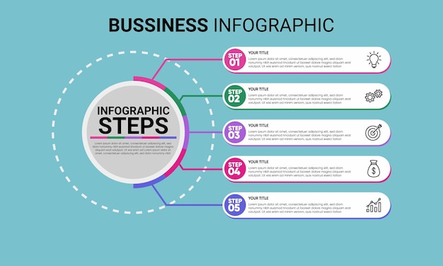 Infographic 5 Step timeline journey calendar Flat simple infographics design template