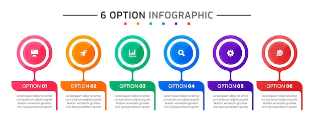 infographic element design templates with icons and 6 options suitable for presentations workflow