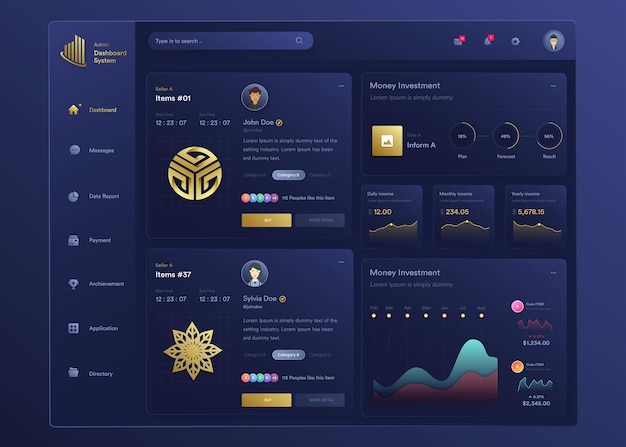 infographic nft dashboard uiux design with graphs charts and diagram