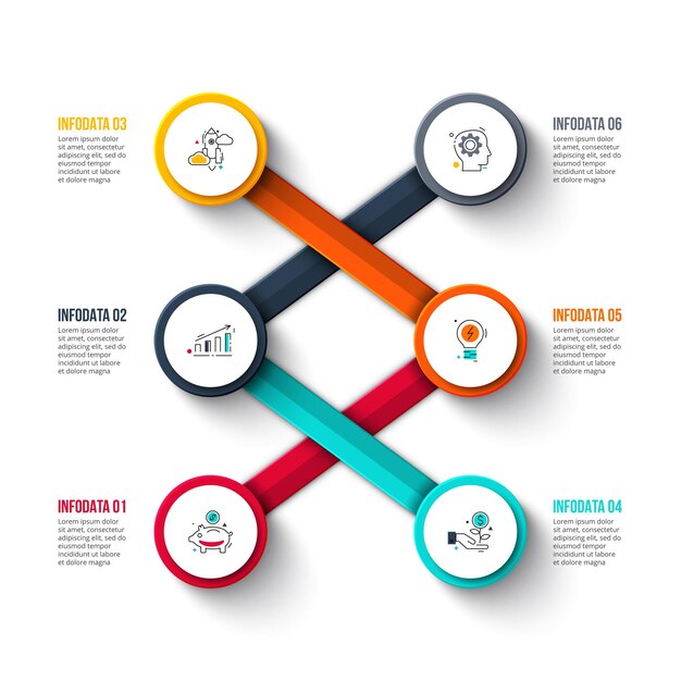 Infographic slide presentation. Concept of business project visualization with 6 options or steps.