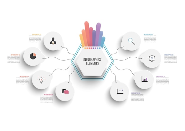 infographic template. Business concept with eight options. For content, diagram, flowchart, steps, parts, timeline infographics, workflow, chart.