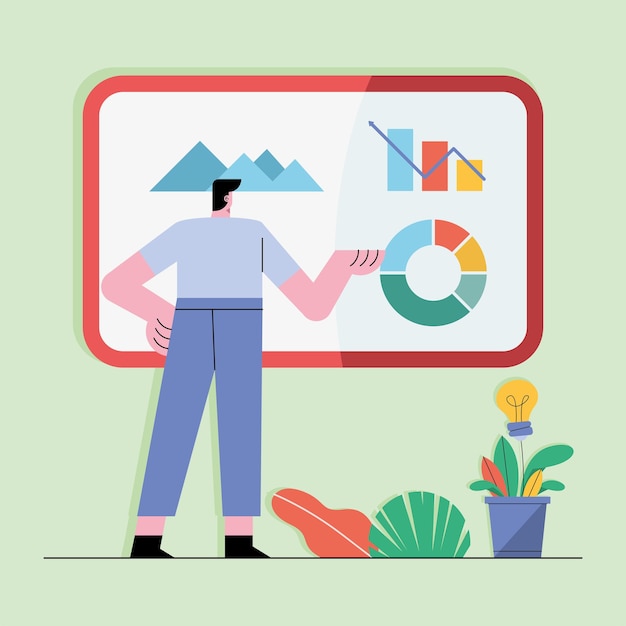 innovative man with statistics character