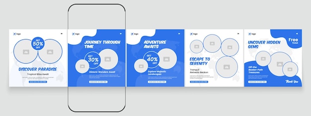 Instagram travel social media carousel post template Travel advertisement social media post design