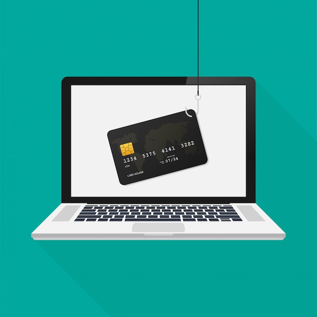 internet phishing and hacking attack on laptop, vector flat concept. vector illustration.