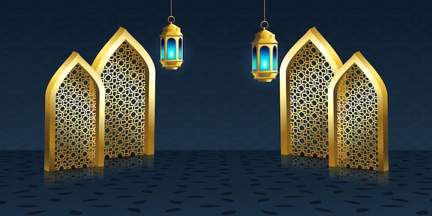 Islamic Arabic Arabesque lantern of Ramadan celebration background illustration