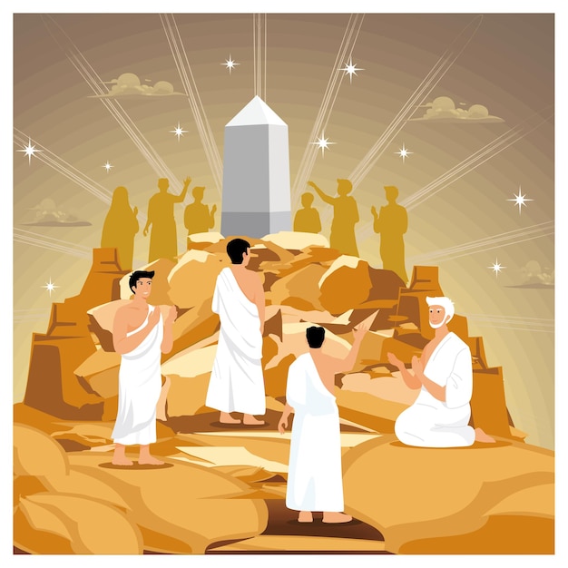Islamic Pilgrimage with Hajj Muslims doing Wukuf means praying or remaining silent at Arafah