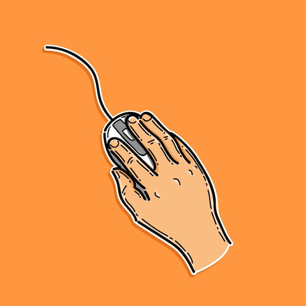 Isolated hand with mouse Computer mouse for laptop or pc Mouse with buttons and scroll wheel