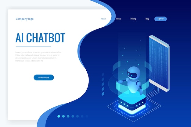 isometric artificial intelligence. chatbot and future marketing. ai and business iot concept. dialog help service. vector illustration.