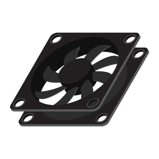 Isometric computer fan Computer fan cooler Isometric of PC case fan Computer hardware components Vector illustration