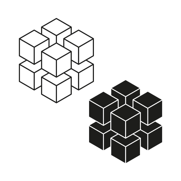 isometric cubes icon geometric block structure vector black and white design abstract shapes