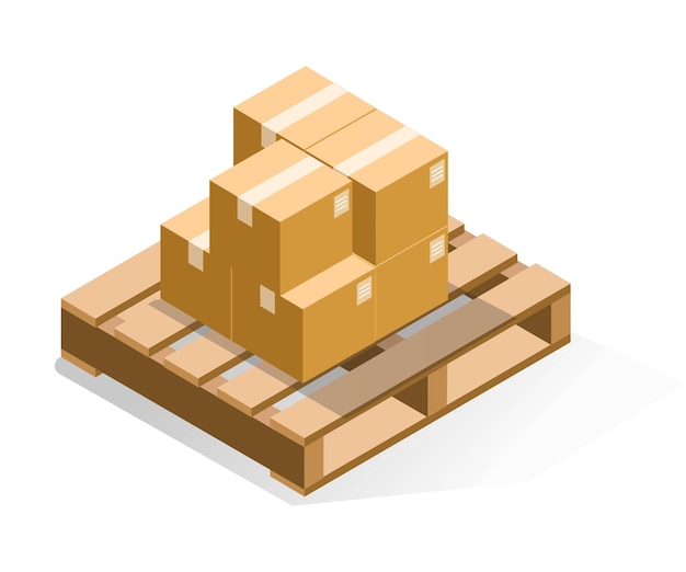 isometric illustration concept pile of cardboard on wooden pallet