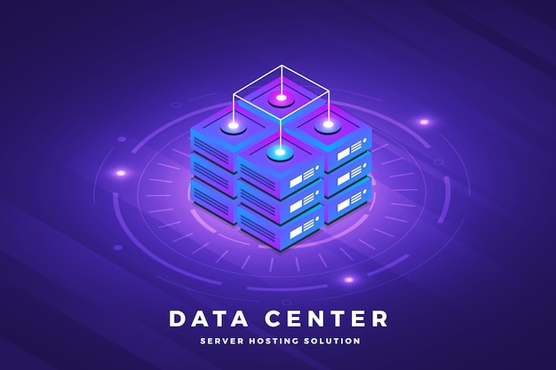 isometric illustrations design concept technology solution on top with big data server