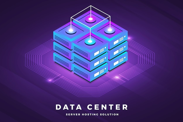 Isometric illustrations design concept technology solution on top with big data server