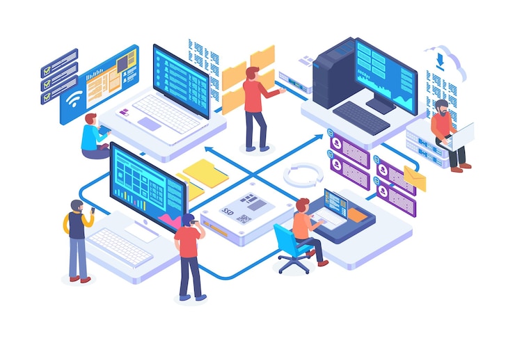 Vektor isometric peer to peer system vector concept