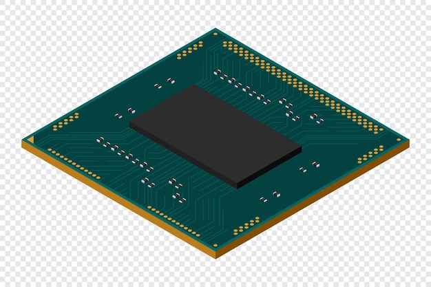 isometric processor central processing unit or cpu computer hardware components semiconductor technology concept vector illustration