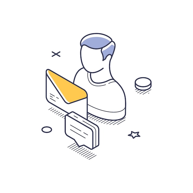 isometric social media interaction icon design featuring a user and messaging elements