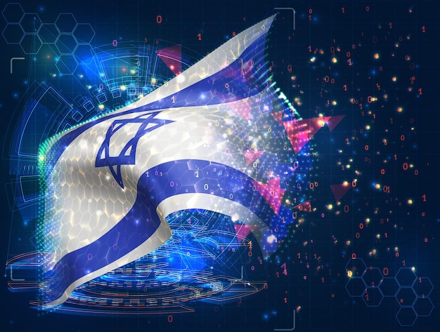 Israel vector flag virtual abstract 3D object from triangular polygons on a blue background