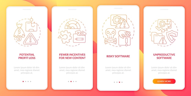 Issues of digital piracy onboarding mobile app page screen