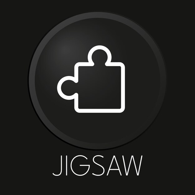 Jigsaw minimal vector line icon on 3D button isolated on black background Premium Vector
