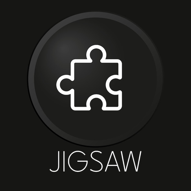 Jigsaw minimal vektorlinjeikon på 3D-knapp isolert på svart bakgrunn Premium Vector