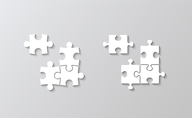 Jigsaw outline grid set with 4 details Scheme of thinking game Separate puzzle pieces Cutting template