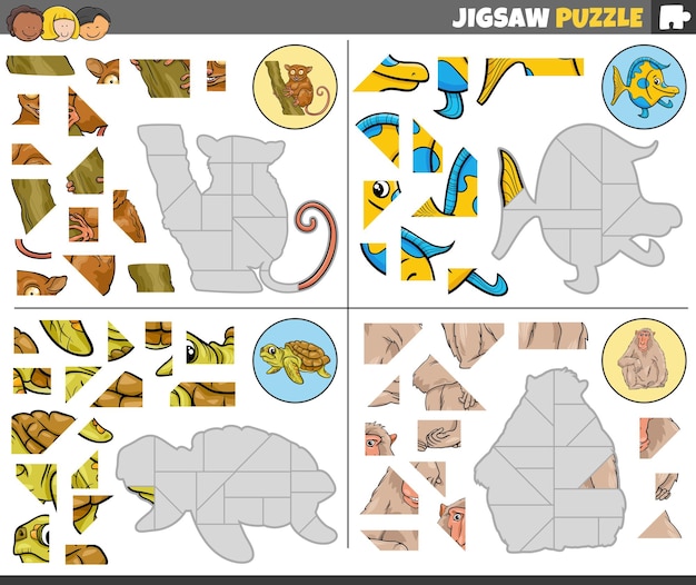 Jigsaw puzzle games set with funny cartoon animals