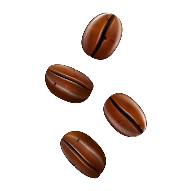 Kaffebønner isolert på hvit bakgrunn. Realistisk vektor 3D-illustrasjon