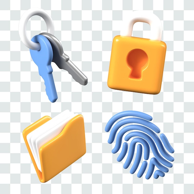 key chain lock file folder fingerprint set of isolated vector objects for cybersecurity concepts