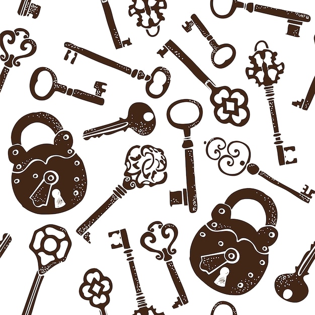 Keys vintage seamless pattern old keys vector background