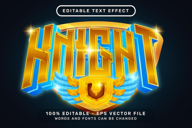 knight text effect and editable text effect with wings and shield illustration