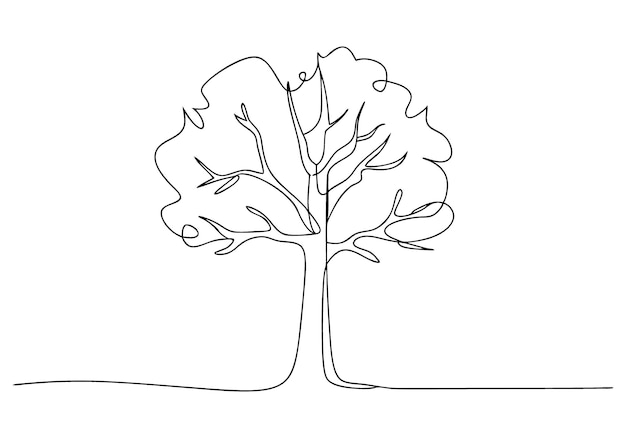 Kontinuerlig strektegning av et tre – minimalistisk naturkunst