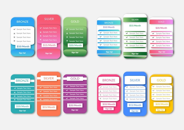 Kreativ vektor Pris tabell i Flat Design Stil for nettsteder