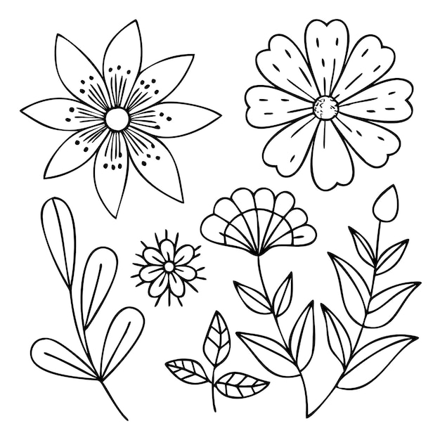 Kreativt sett med blomsterkonturdesign