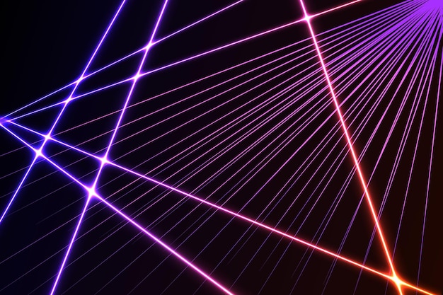 Kryssende glødende lasersikkerhetsstråler på en mørk bakgrunn. Kunstdesign skinner lysstråle